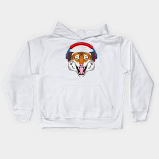 Tiger at Music with Headphone Kids Hoodie